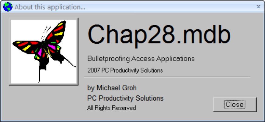 A splash screen confirms the application name and version number.